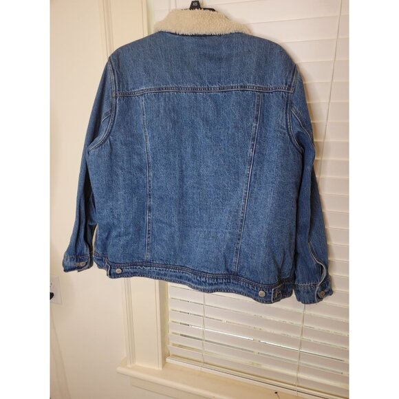 Old Navy Womens Sherpa Lined Denim Jacket XXL Trucker Biker Cabin Classic Preppy - Picture 2 of 5